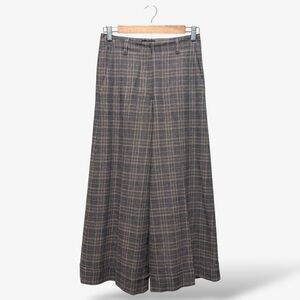 Ottod’ame Wide Leg Culottes Size 2 Gray Tan Blue Plaid High Waist Cuffed Hem